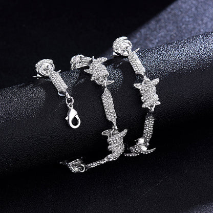 3D Cuban Link Chain Necklace with Full Rhinestones