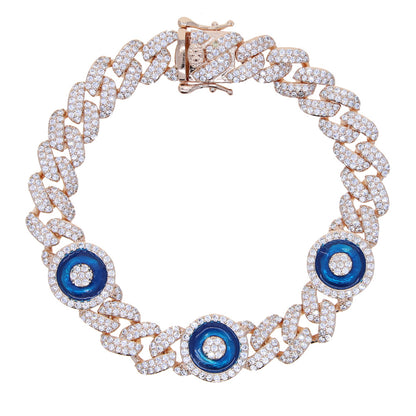 Blue Eyes Zircon Cuban Bracelet with Inlaid Zircon