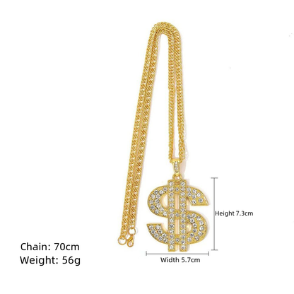 Retro Hip Hop Dollar Sign Necklace with Diamond Pendant