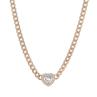 New Copper Zirconia Cuban Link Necklace with Heart Pendant