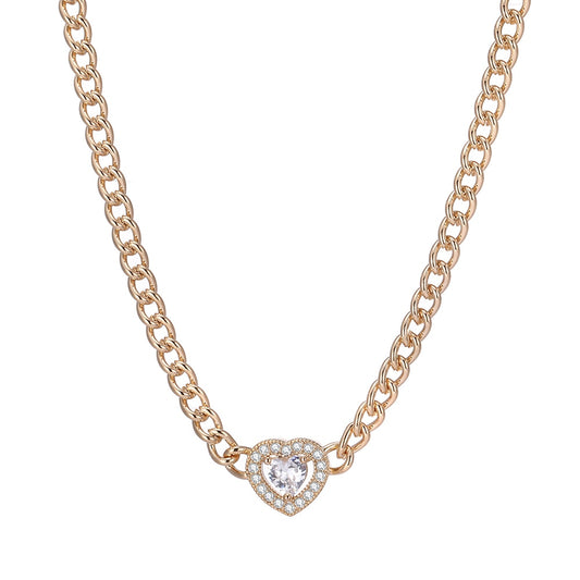 New Copper Zirconia Cuban Link Necklace with Heart Pendant