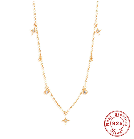 925 Silver Star and Moon Pendant Necklace (One Piece)