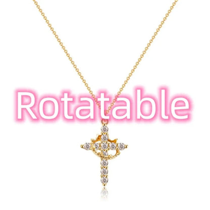 Rotatable Cross Crown Diamond Necklace