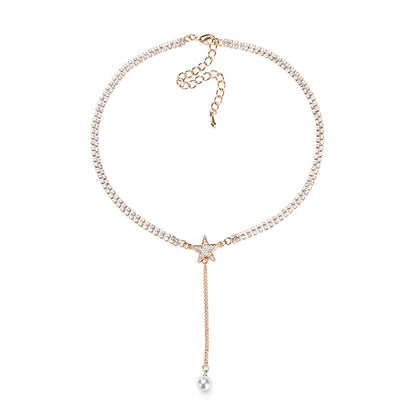 Korean Style Star Pearl Choker with Layered Tassels
