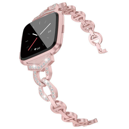 Diamond-Studded Stainless Steel Watch with Metal Strap