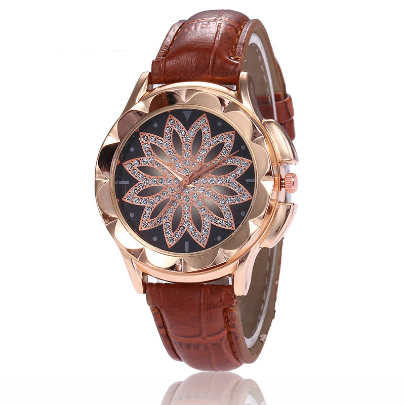 Fashionable Quartz Watch with Creative Design and Rhinestones
