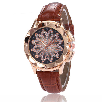 Fashionable Quartz Watch with Creative Design and Rhinestones