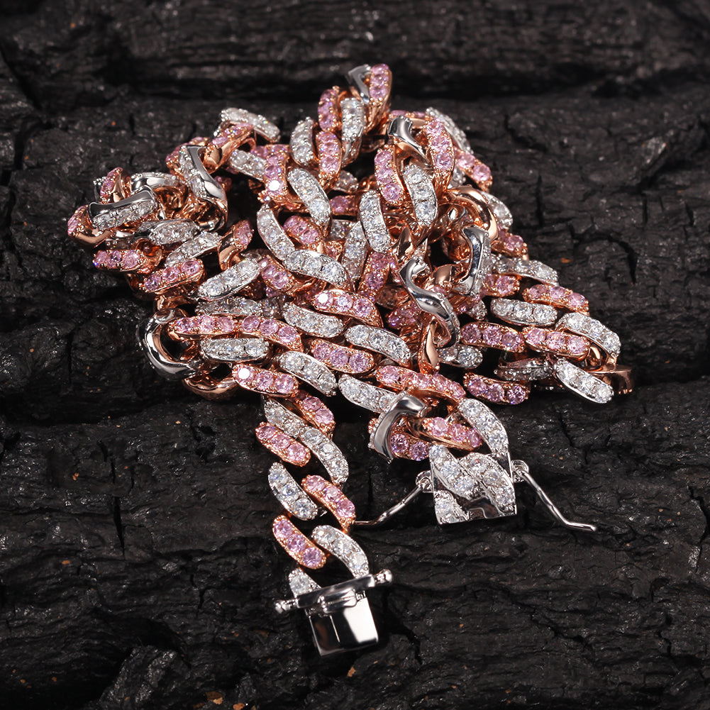 8mm Micro-Paved Pink Zircon Cuban Chain Necklace