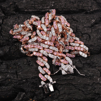 8mm Micro-Paved Pink Zircon Cuban Chain Necklace