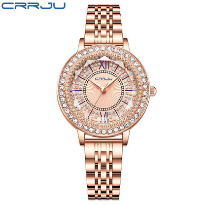 CRRJU Women's Diamond-Studded Steel Band Watch