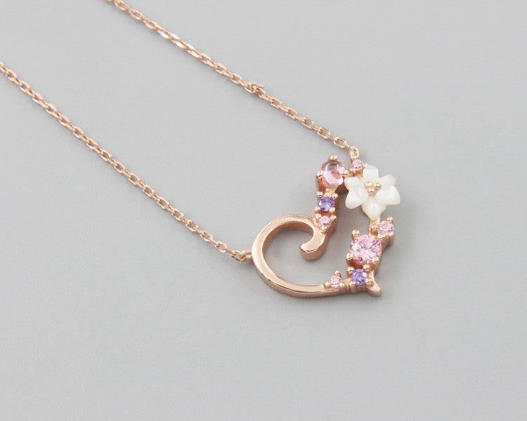 Japanese Style S925 Silver Shell Zircon Heart Necklace