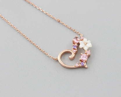 Japanese Style S925 Silver Shell Zircon Heart Necklace