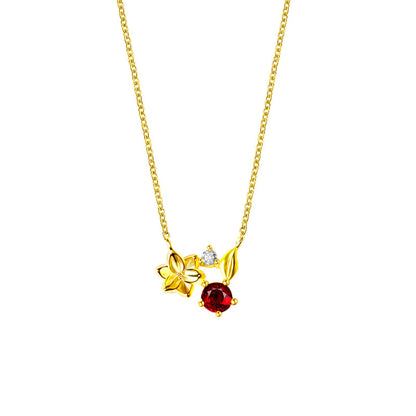 S925 Silver Garnet Flower Pendant Cherry Blossom Necklace