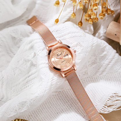 Minimalist Roman Numeral Quartz Watch with Alloy Mesh Strap