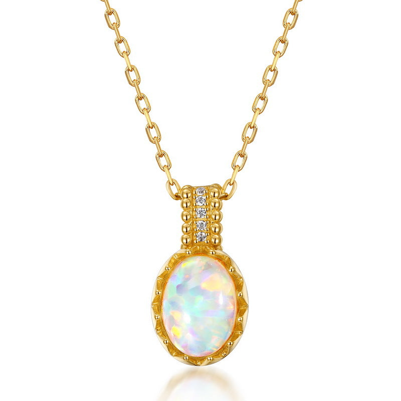 Vintage Opal Pendant Necklace in 925 Silver Gold-Plated
