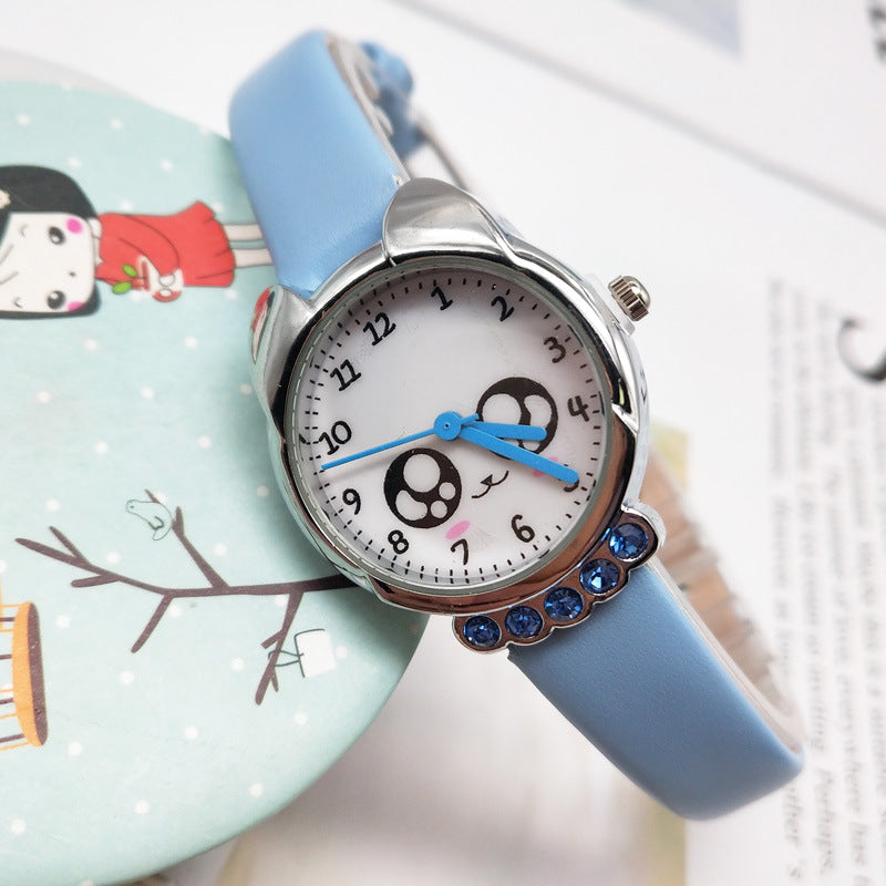 Kids' Cartoon Quartz Watch with Simple Design and Rhinestones