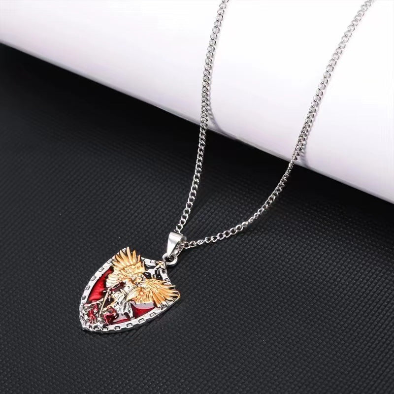 Shield Pendant Necklace with Cartoon Character Wings