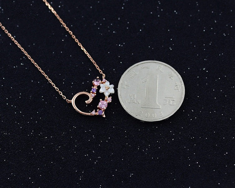 Japanese Style S925 Silver Shell Zircon Heart Necklace