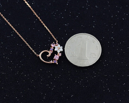 Japanese Style S925 Silver Shell Zircon Heart Necklace