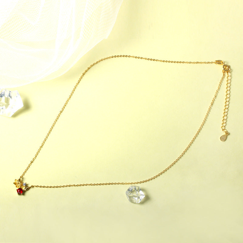 S925 Silver Garnet Flower Pendant Cherry Blossom Necklace