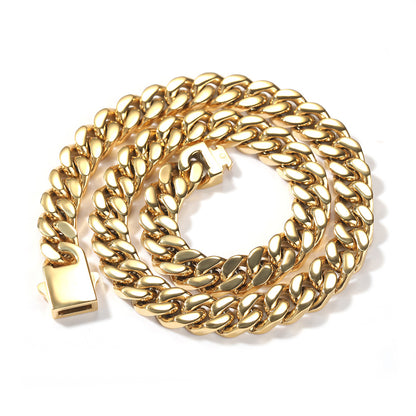 Hip Hop Stainless Steel Flat Curb Cuban Link Necklace