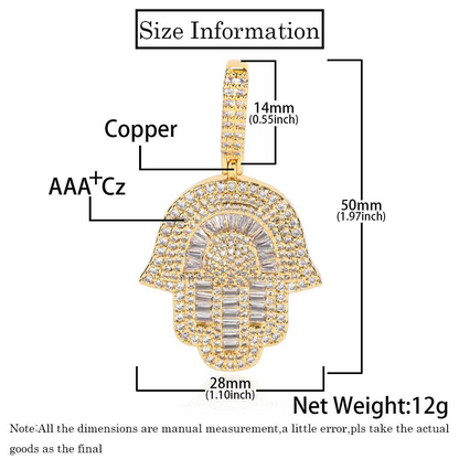 Hip Hop Copper Inlaid Zircon Small Size Palm Pendant Real Gold Plated Necklace