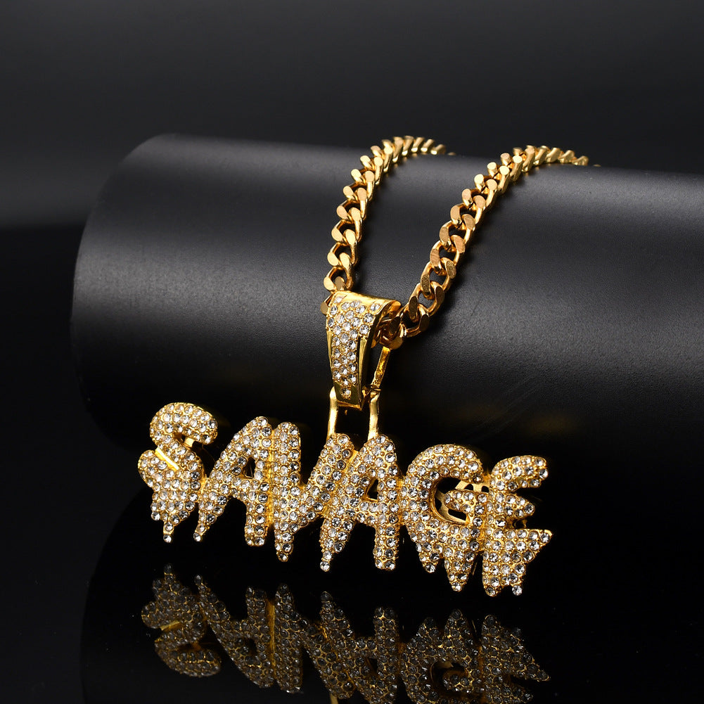 SAVAGE Letter Pendant Hip Hop Necklace Fashion Jewelry