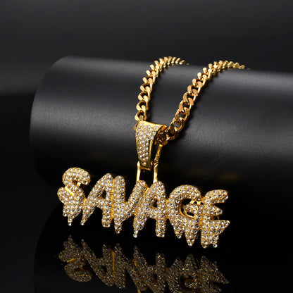 SAVAGE Letter Pendant Hip Hop Necklace Fashion Jewelry