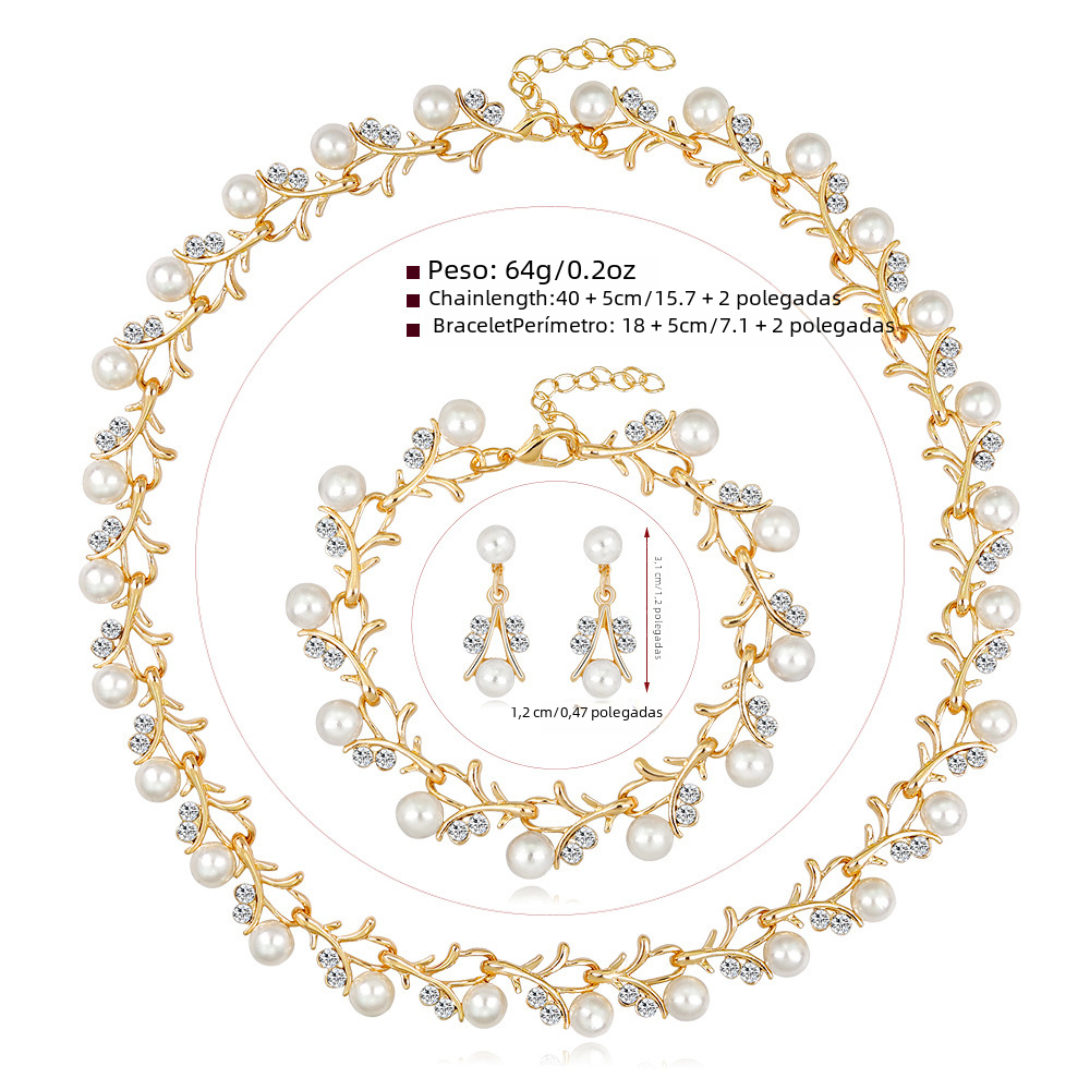 Fashion Floral Pearl Jewelry Set with Earrings, Necklace, Bracelet