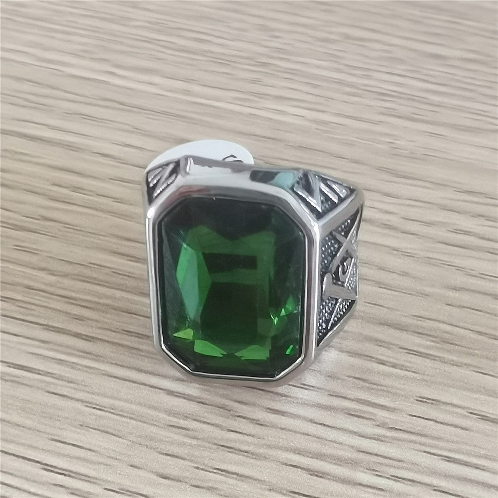 Retro Masonic Gem Titanium Steel Men's Ring