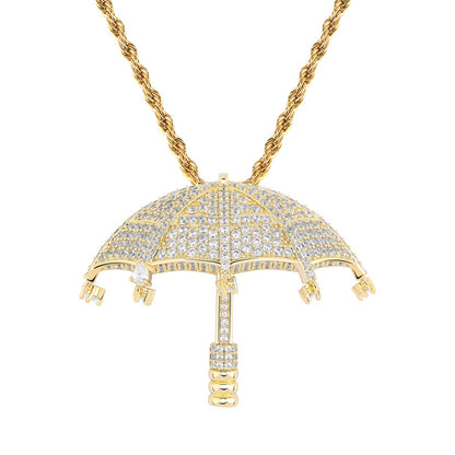Hip Hop Umbrella Zircon Pendant Necklace