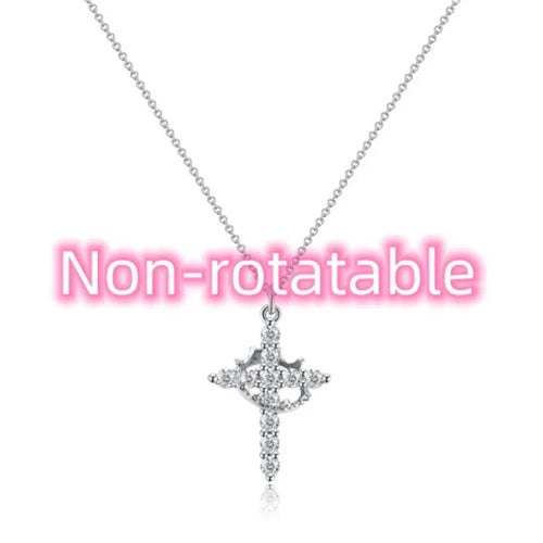 Rotatable Cross Crown Diamond Necklace