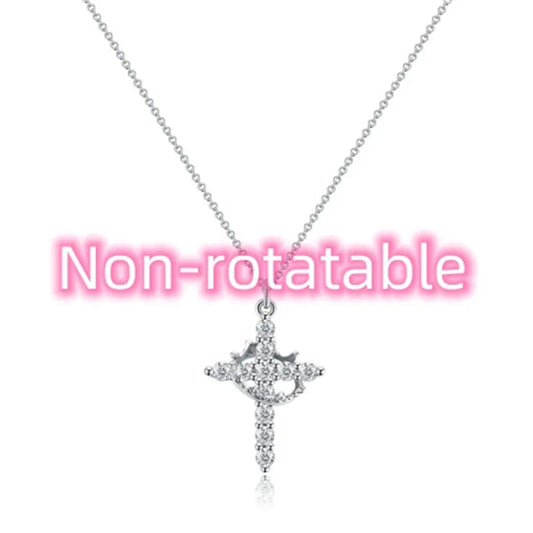 Rotatable Cross Crown Diamond Necklace