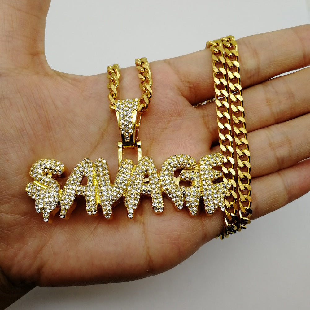 SAVAGE Letter Pendant Hip Hop Necklace Fashion Jewelry