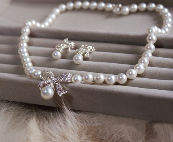 Pearl Pendant and Earring Necklace Set