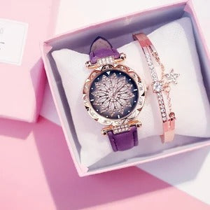 Fashionable Waterproof Women's Quartz Watch Set with Bracelet