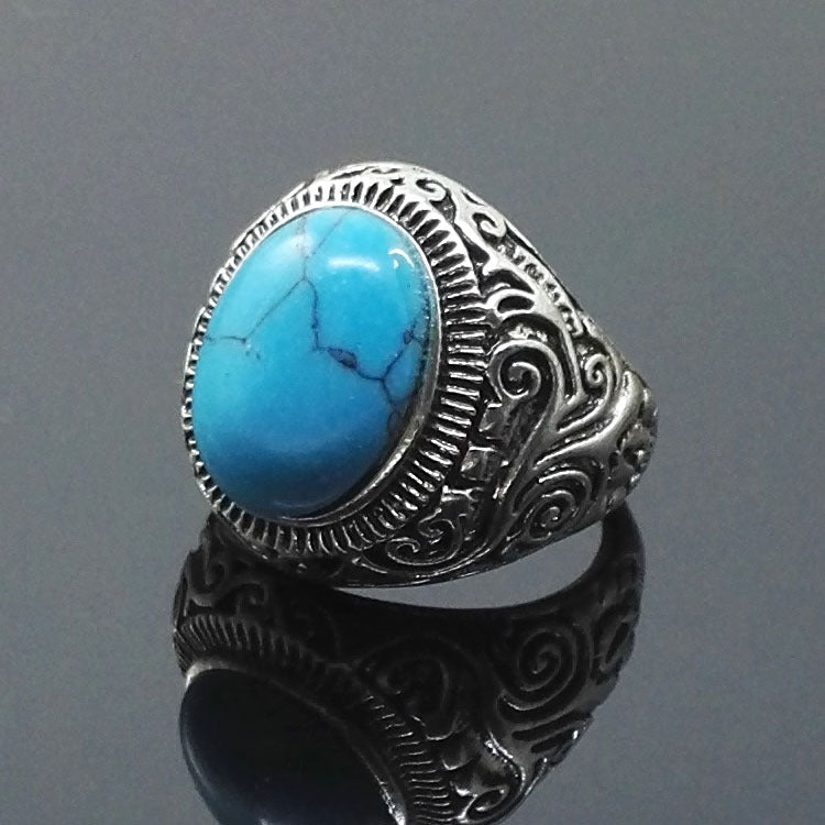 Vintage Turquoise Men's Titanium Steel Ring Wholesale