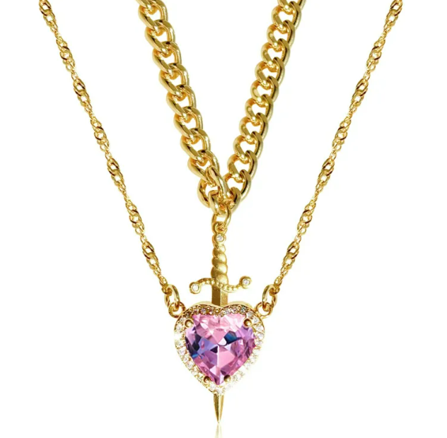 New Heart And Sword Necklace Set