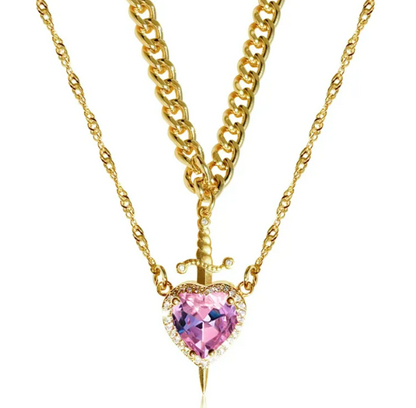New Heart And Sword Necklace Set