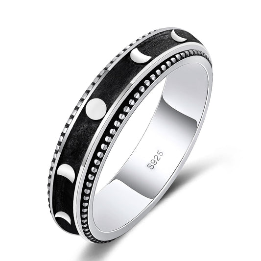LEXLUNE Vintage Ring Fidget Ring Vintage Spinner Ring for Anxiety Women Men Antique Ring Real S925 Sterling Silver Band Ring (Moon Phase 10)