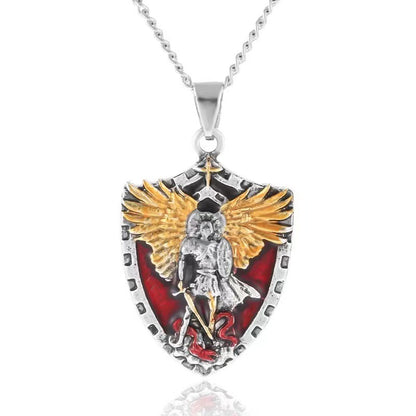 Shield Pendant Necklace with Cartoon Character Wings