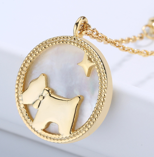 S925 Silver Necklace with Cartoon Dog Pendant and Shell