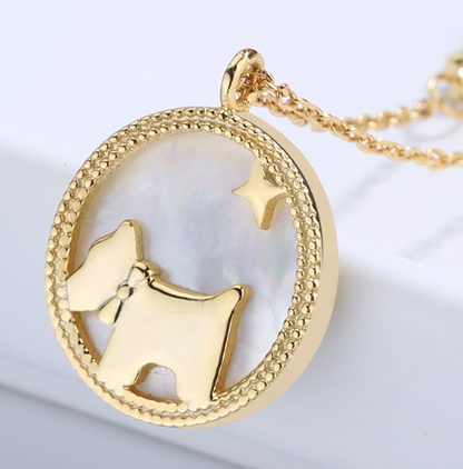S925 Silver Necklace with Cartoon Dog Pendant and Shell