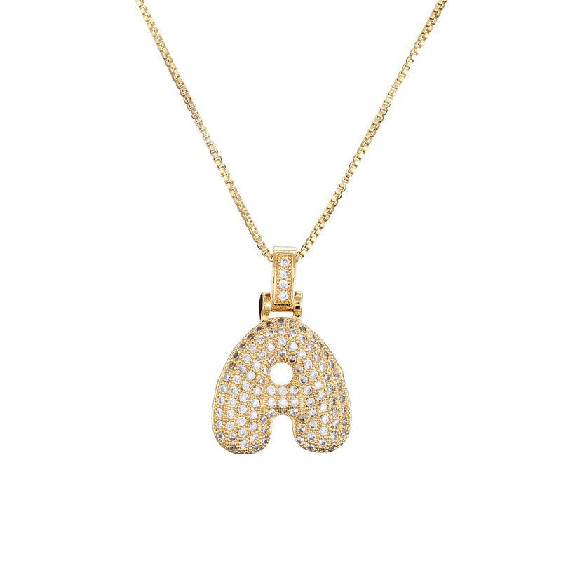 Hip Hop Letter Pendant Necklace with Zircon for Women