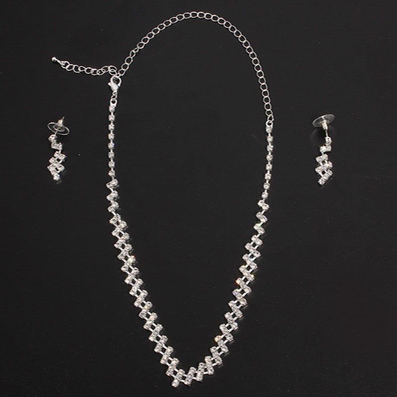 Bridal Jewelry Set with Rhinestone Necklace and Earrings