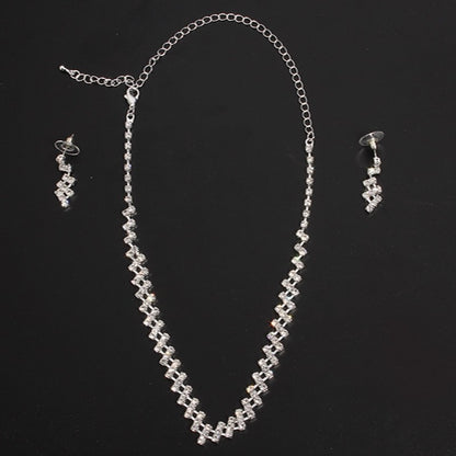 Bridal Jewelry Set with Rhinestone Necklace and Earrings