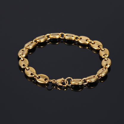 Coffee Bean Pig Nose Chain Bracelet, Stainless Steel Hip-Hop Jewelry