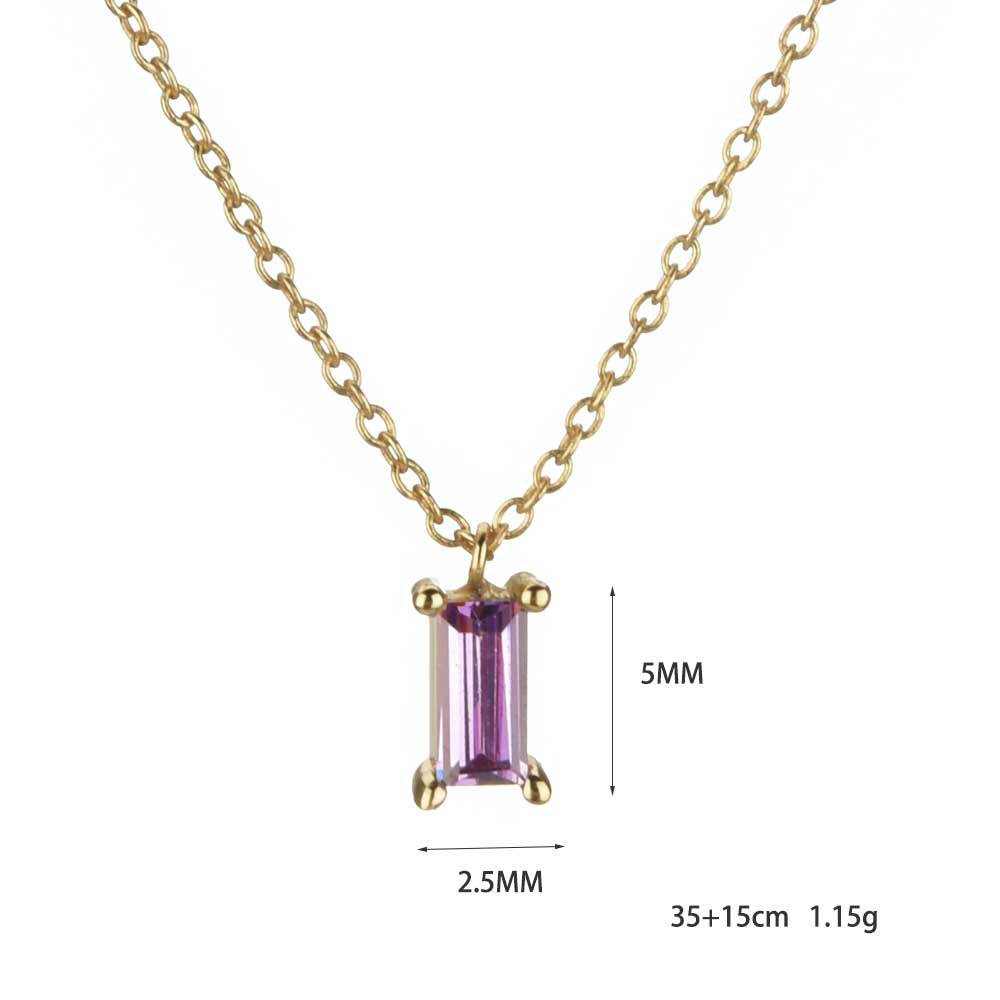 S925 Sterling Silver Rectangular Stone Pendant Necklace