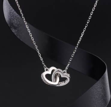 925 Silver Fashion Sweet Double Heart Necklace