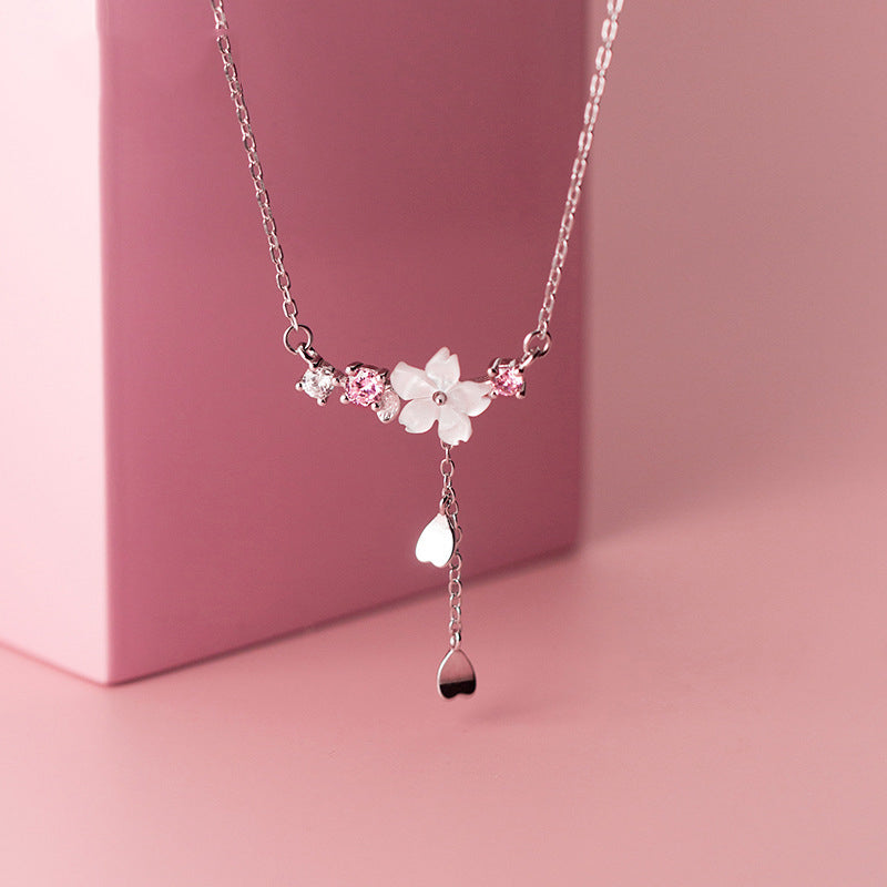 Ailuoqi S925 Silver Shell Flower Necklace with Diamonds